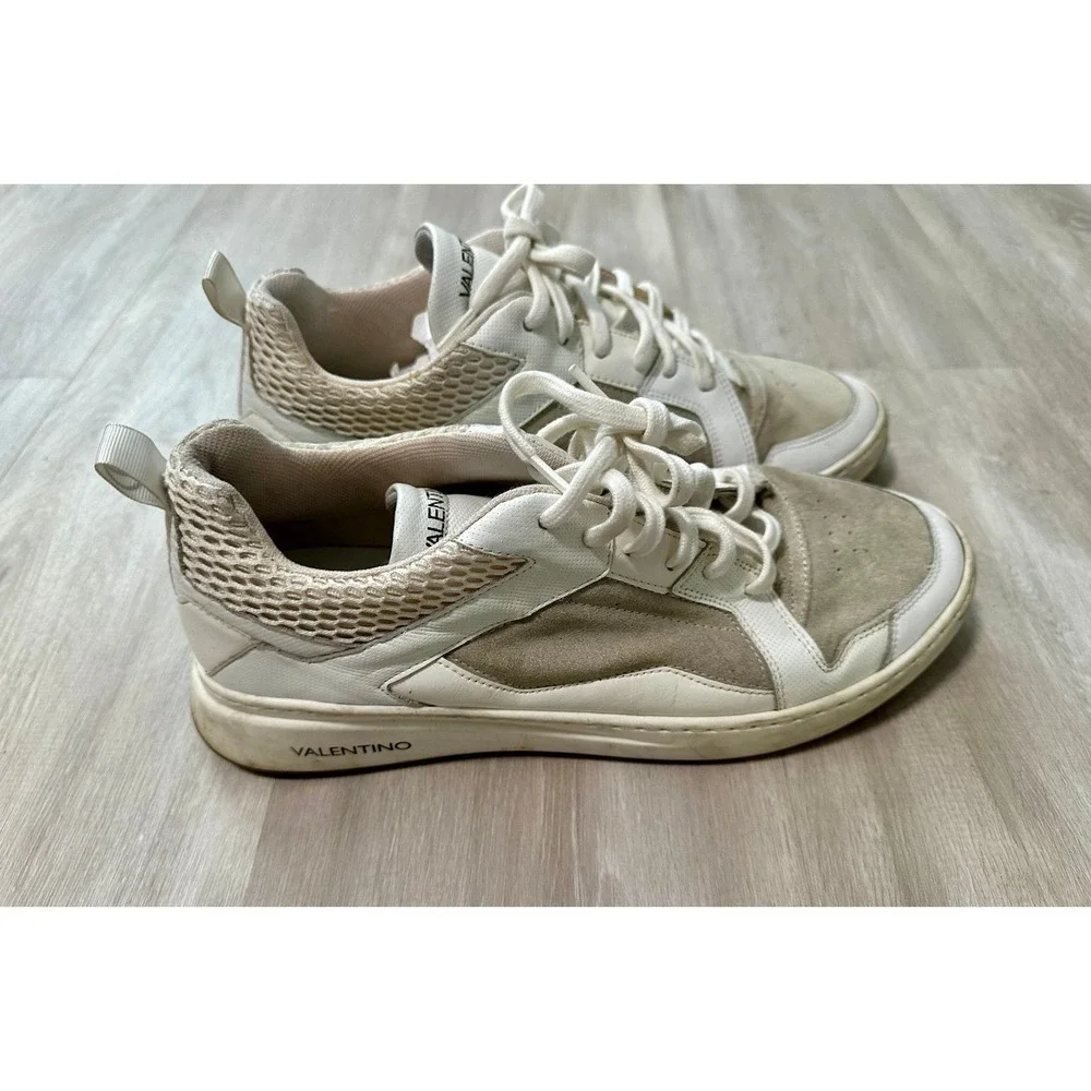 Valentino Men's White Suede Leather Low Top Sneakers Shoes Size 12 Made in Italy